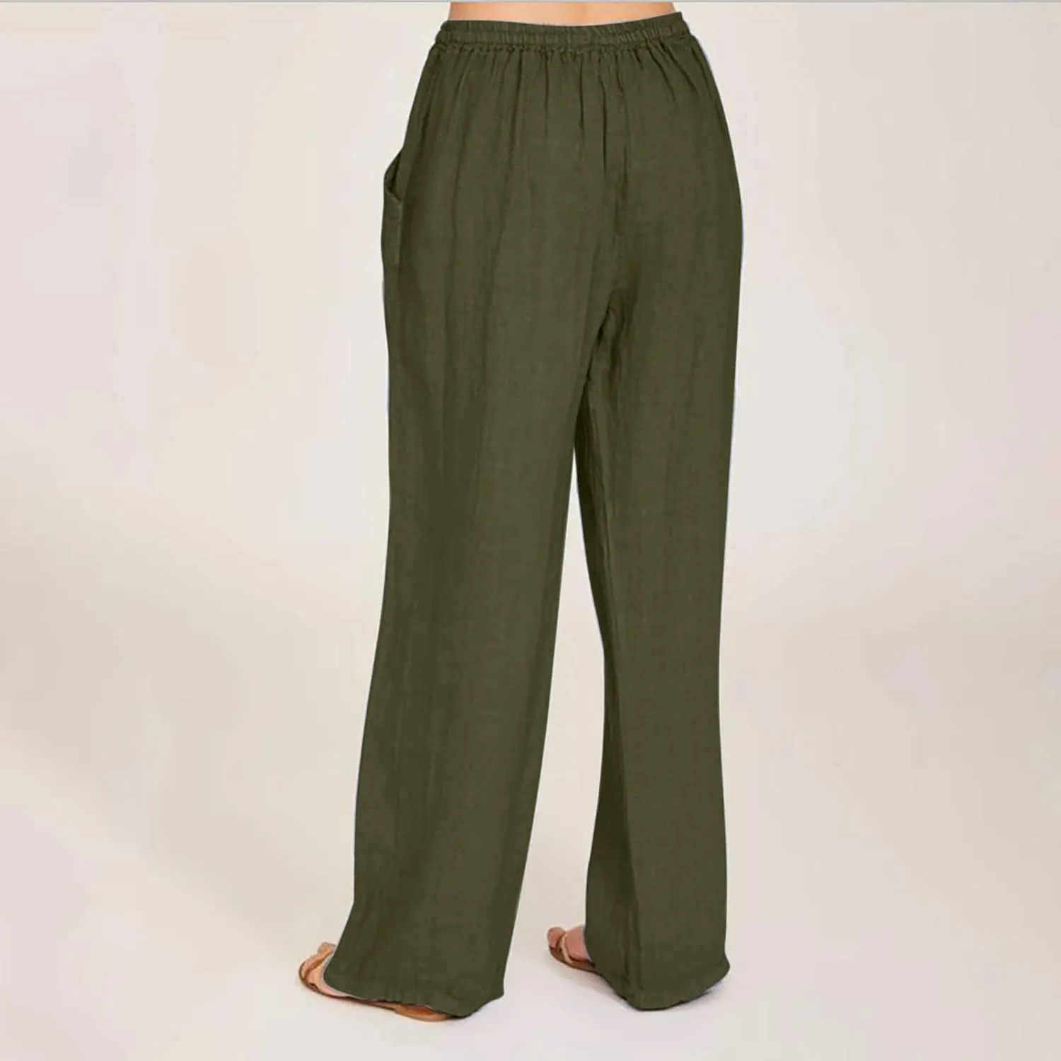 Womens Wide Leg Palazzo Pants 2024 Cotton Linen Pants Lounge Comfy Flowy Pants Summer Boho Beach Pants with Pockets