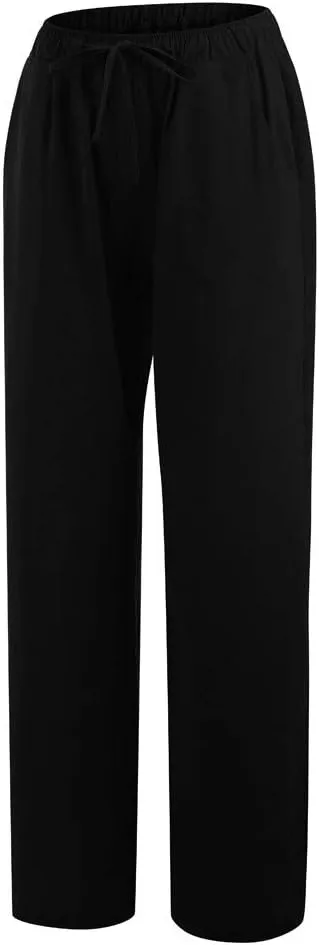 Womens Wide Leg Palazzo Pants 2024 Cotton Linen Pants Lounge Comfy Flowy Pants Summer Boho Beach Pants with Pockets
