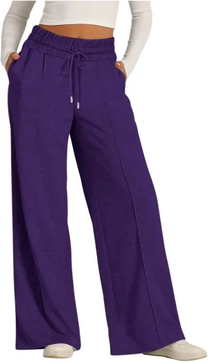 Womens Wide Leg Sweatpants High Waist Cotton Baggy Casual Drawstring Sports Athletic Sweat Pants with Pockets