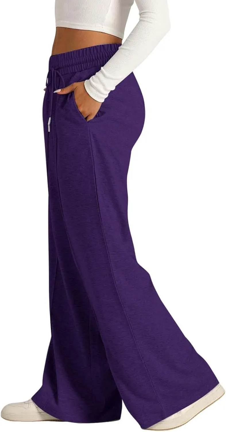 Womens Wide Leg Sweatpants High Waist Cotton Baggy Casual Drawstring Sports Athletic Sweat Pants with Pockets