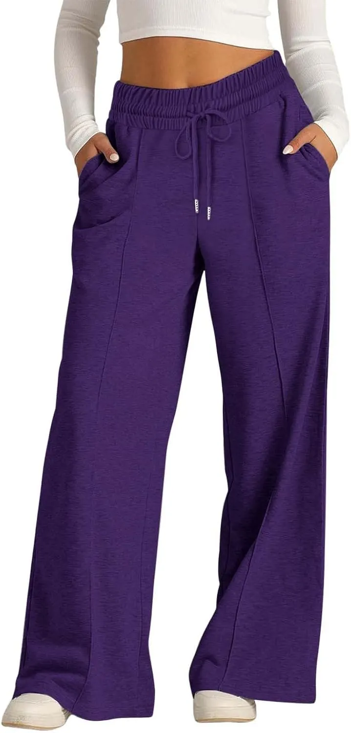 Womens Wide Leg Sweatpants High Waist Cotton Baggy Casual Drawstring Sports Athletic Sweat Pants with Pockets