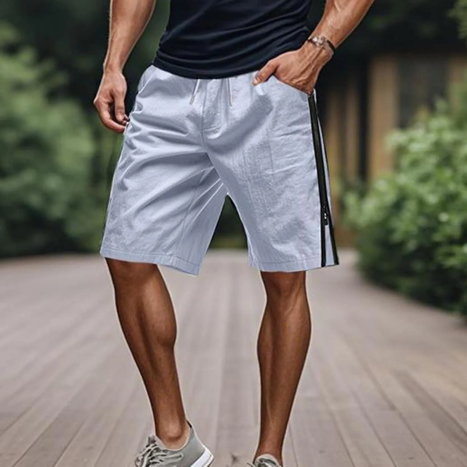 Workout Shorts Men Knee Length Athletic Basketball Gym Gear Quick Dry Lightweight Active Wear with Side Zipper Split