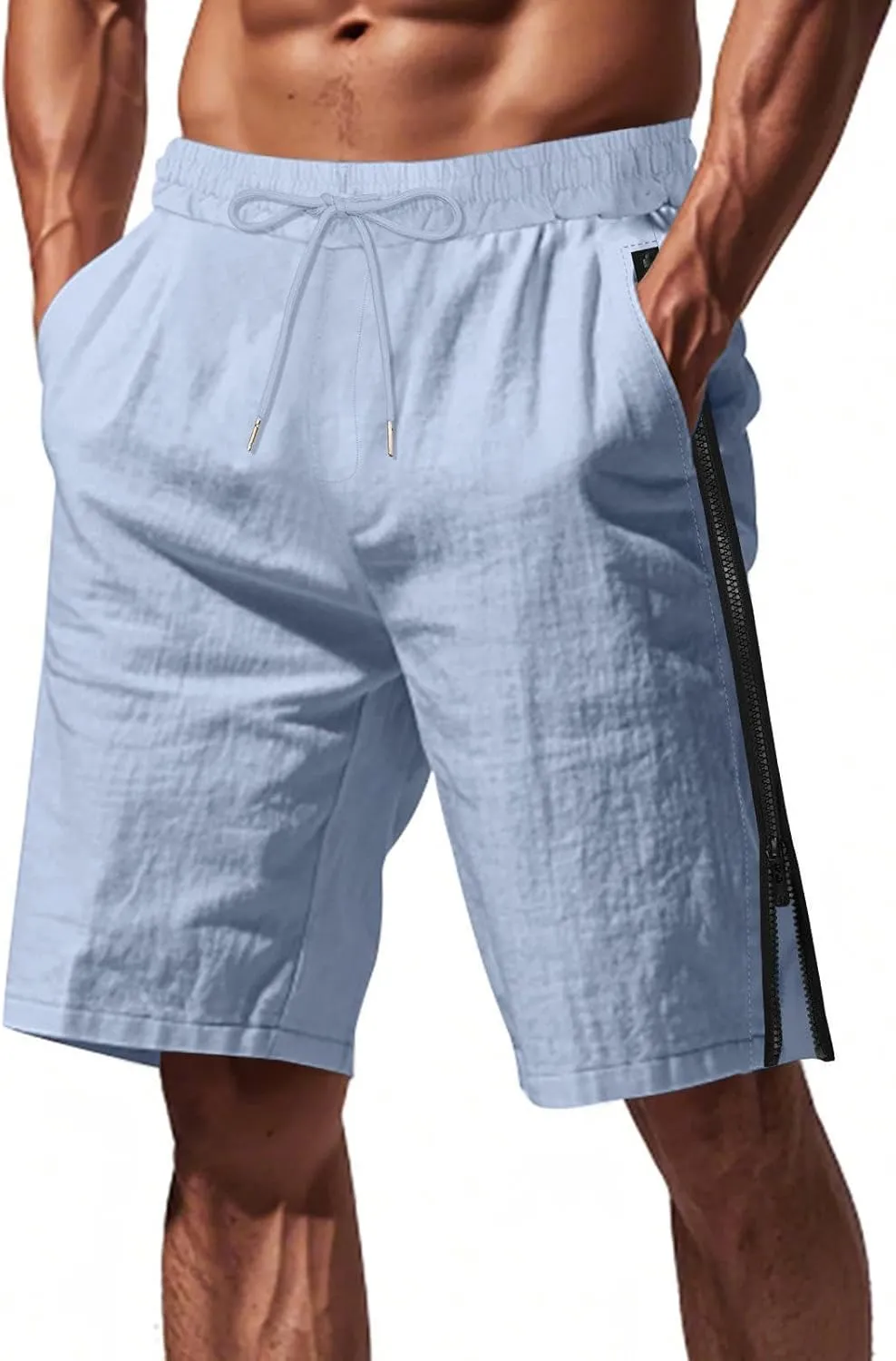 Workout Shorts Men Knee Length Athletic Basketball Gym Gear Quick Dry Lightweight Active Wear with Side Zipper Split