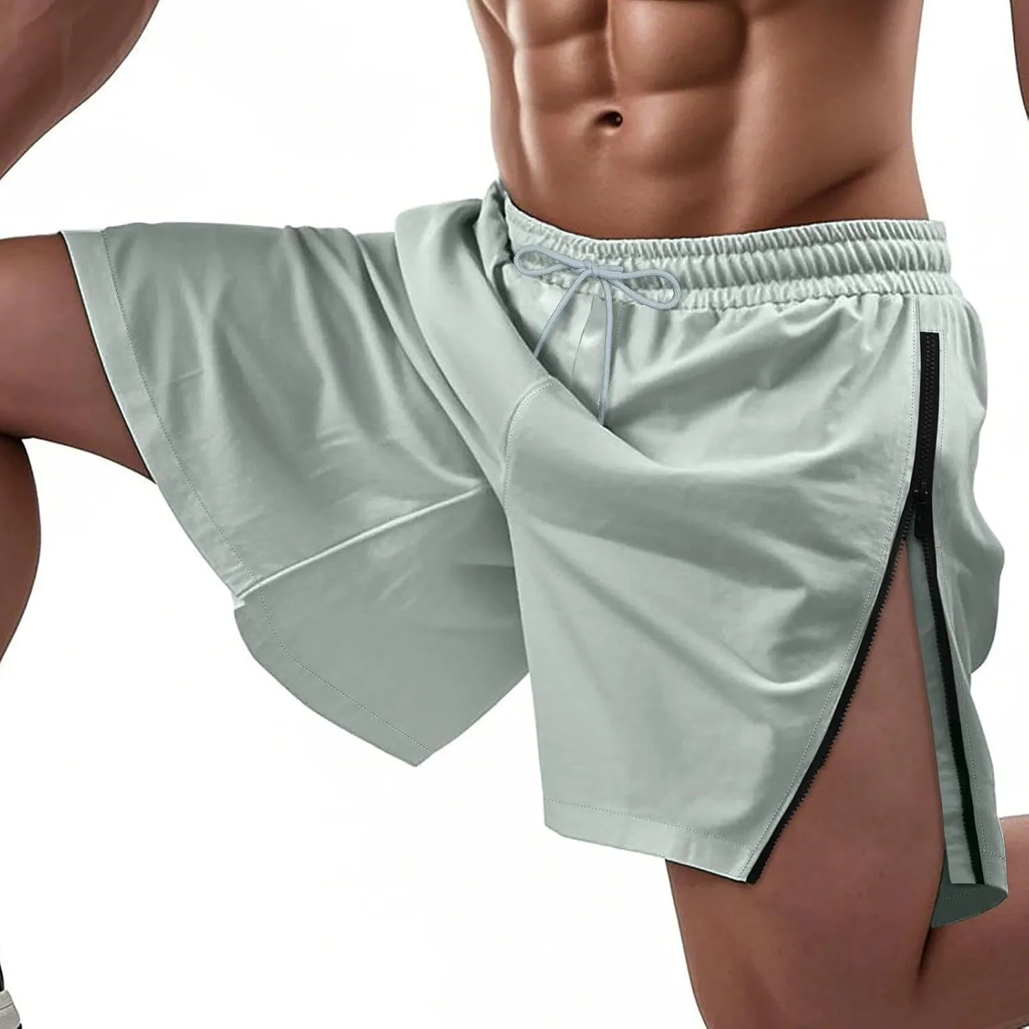 Workout Shorts Men Knee Length Athletic Basketball Gym Gear Quick Dry Lightweight Active Wear with Side Zipper Split