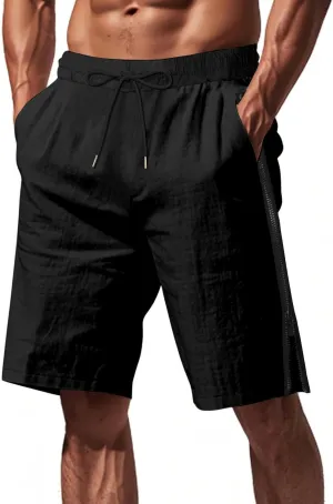 Workout Shorts Men Knee Length Athletic Basketball Gym Gear Quick Dry Lightweight Active Wear with Side Zipper Split