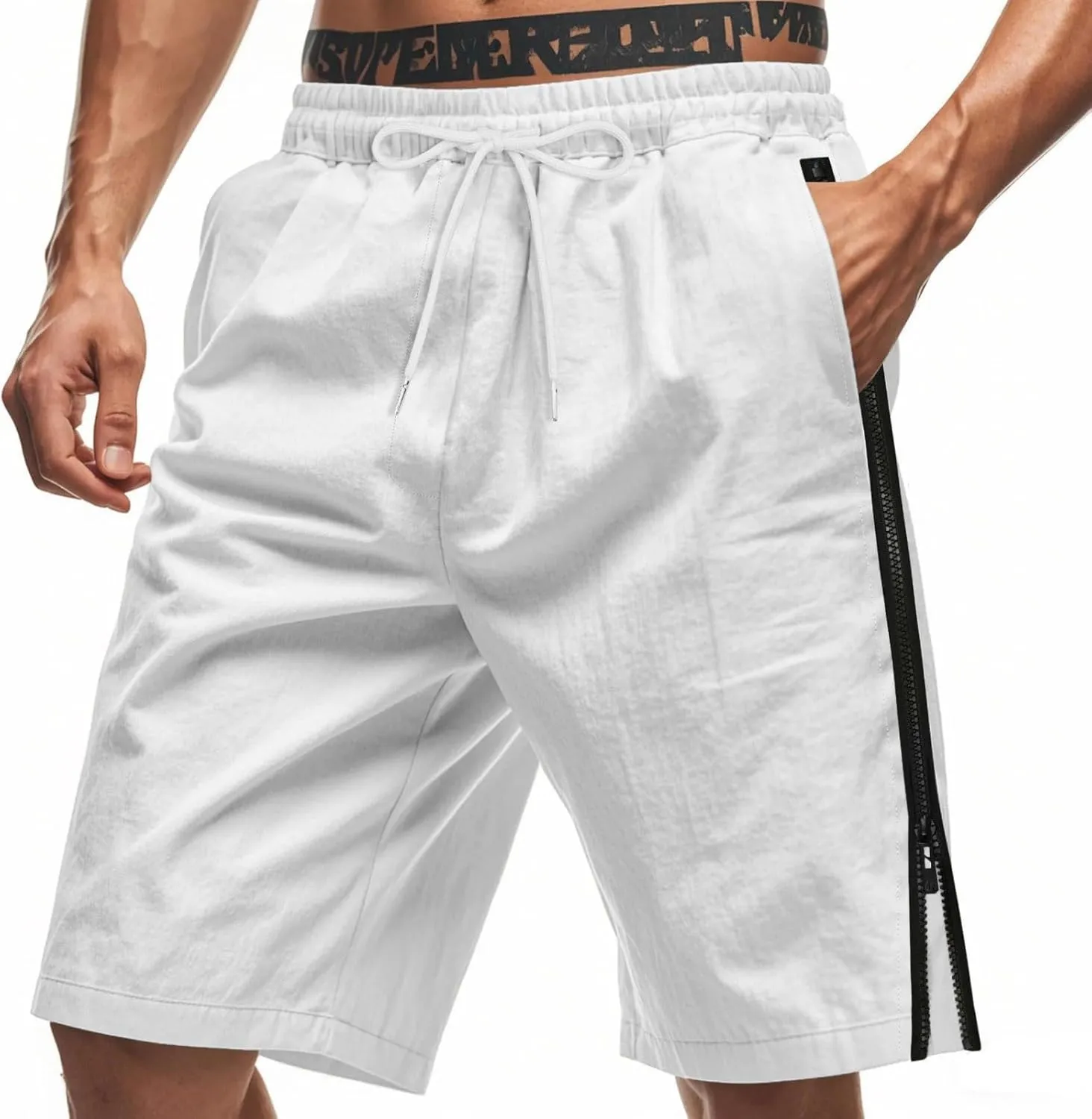 Workout Shorts Men Knee Length Athletic Basketball Gym Gear Quick Dry Lightweight Active Wear with Side Zipper Split