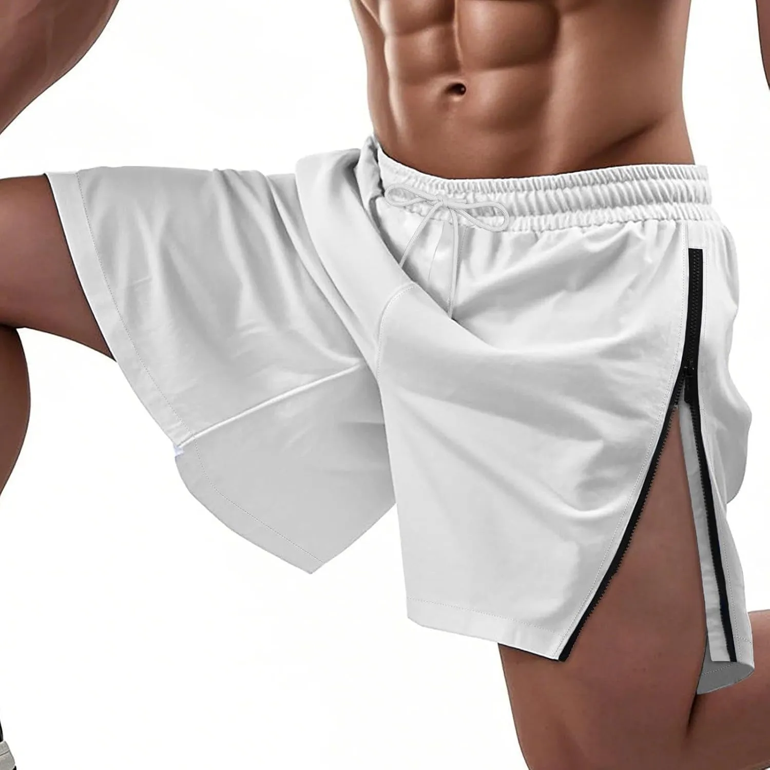 Workout Shorts Men Knee Length Athletic Basketball Gym Gear Quick Dry Lightweight Active Wear with Side Zipper Split