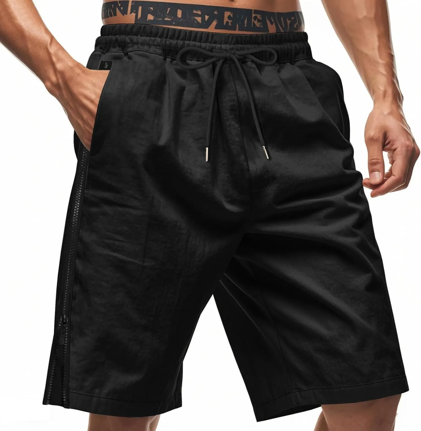 Workout Shorts Men Knee Length Athletic Basketball Gym Gear Quick Dry Lightweight Active Wear with Side Zipper Split