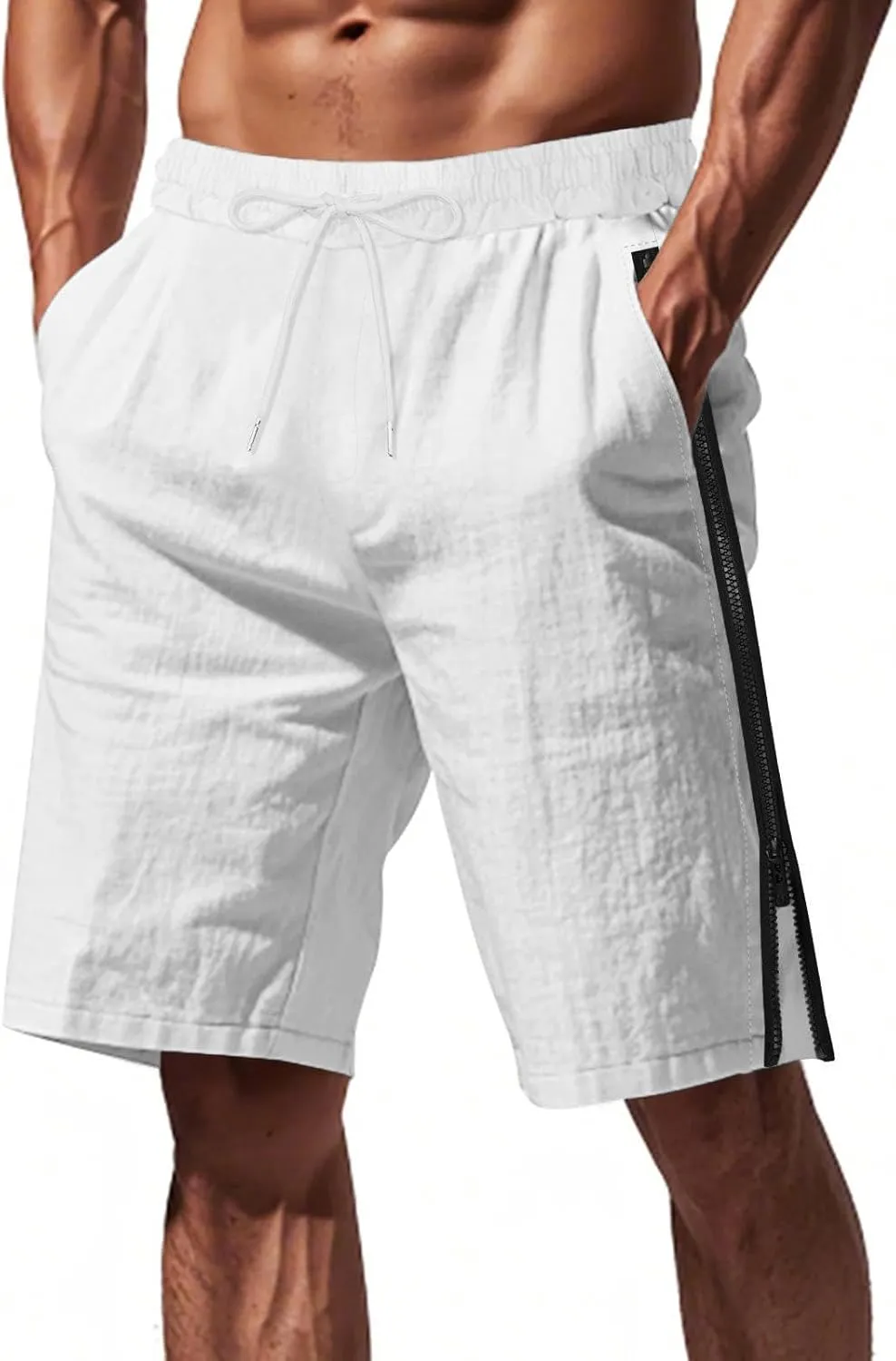Workout Shorts Men Knee Length Athletic Basketball Gym Gear Quick Dry Lightweight Active Wear with Side Zipper Split