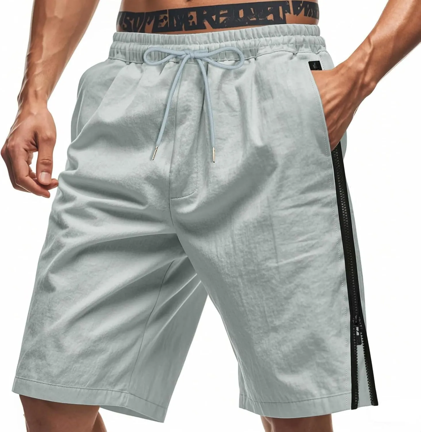 Workout Shorts Men Knee Length Athletic Basketball Gym Gear Quick Dry Lightweight Active Wear with Side Zipper Split