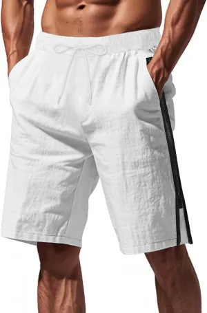 Workout Shorts Men Knee Length Athletic Basketball Gym Gear Quick Dry Lightweight Active Wear with Side Zipper Split