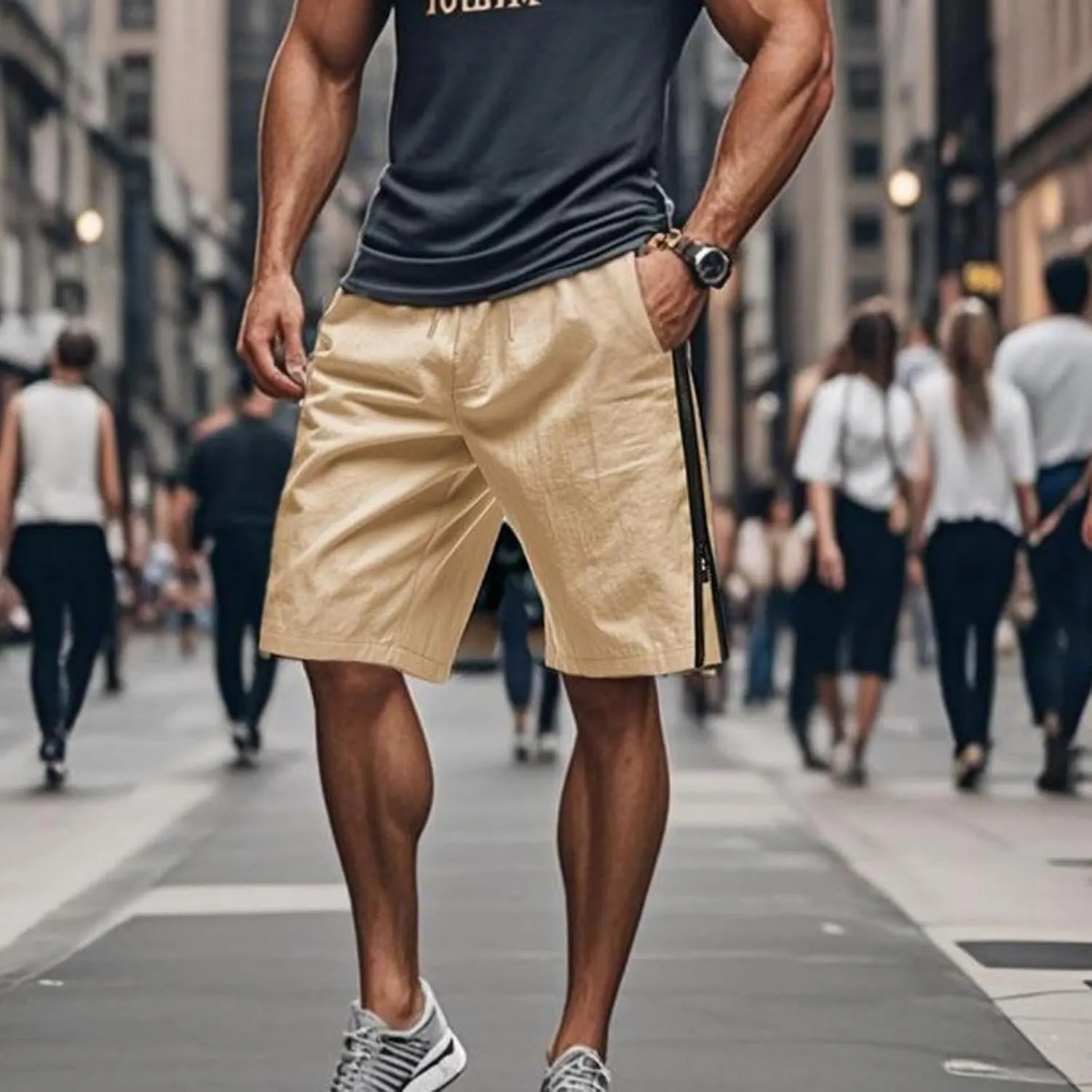 Workout Shorts Men Knee Length Athletic Basketball Gym Gear Quick Dry Lightweight Active Wear with Side Zipper Split