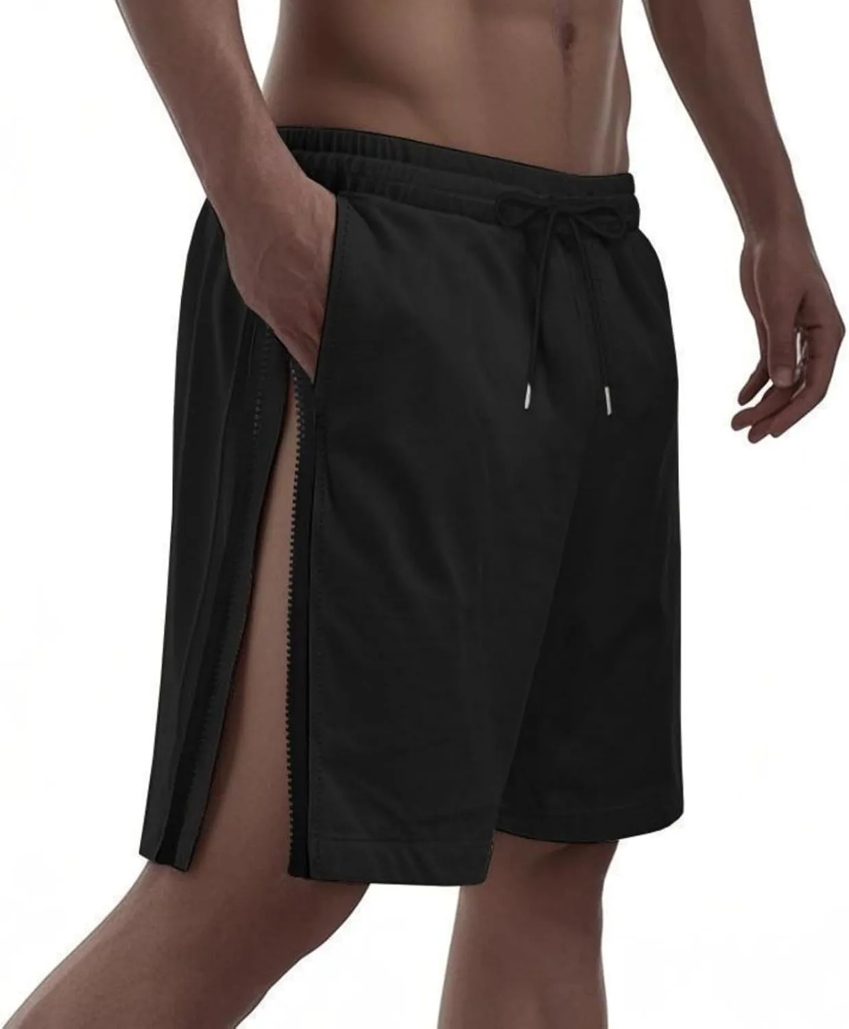 Workout Shorts Men Knee Length Athletic Basketball Gym Gear Quick Dry Lightweight Active Wear with Side Zipper Split