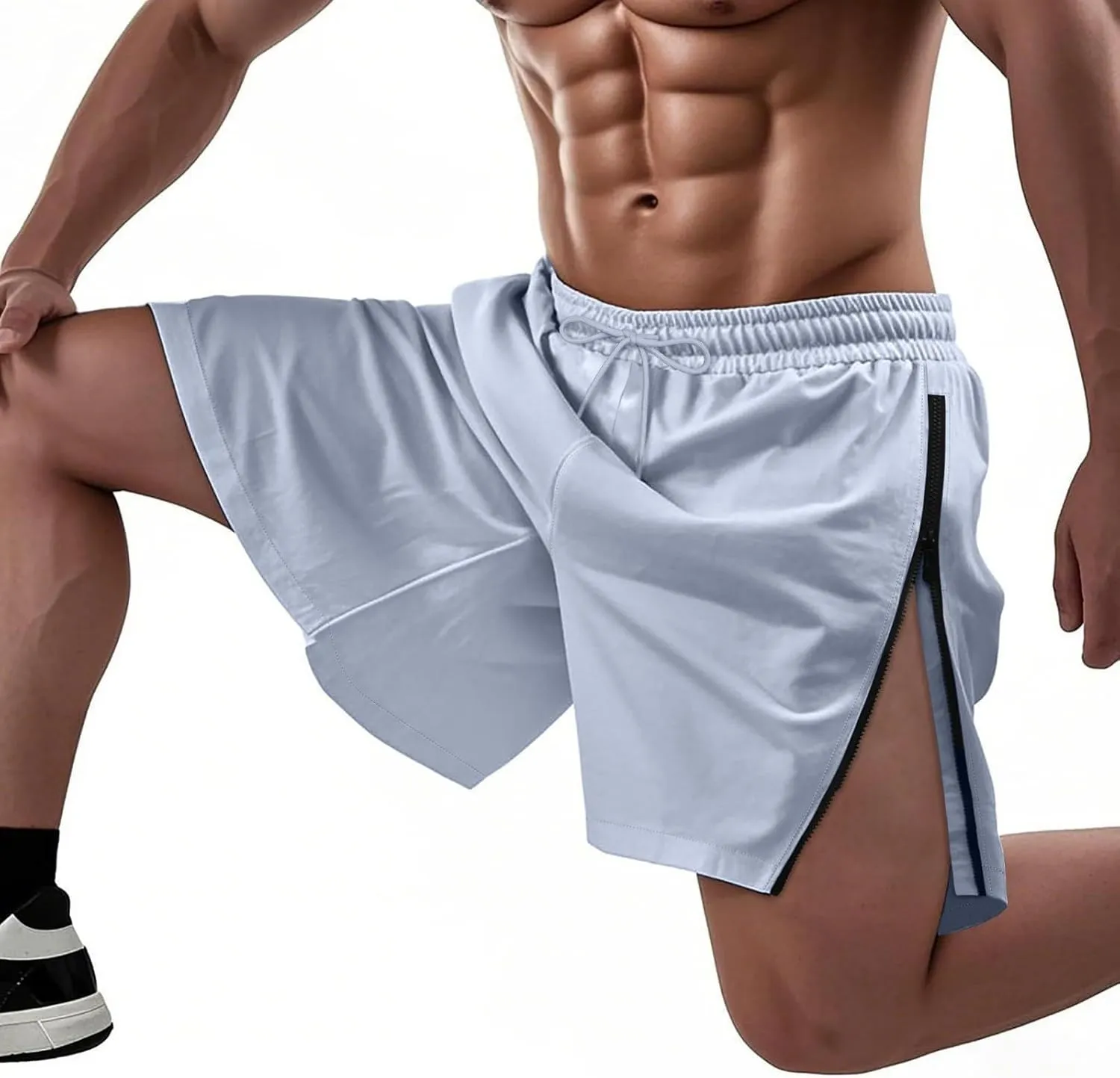 Workout Shorts Men Knee Length Athletic Basketball Gym Gear Quick Dry Lightweight Active Wear with Side Zipper Split