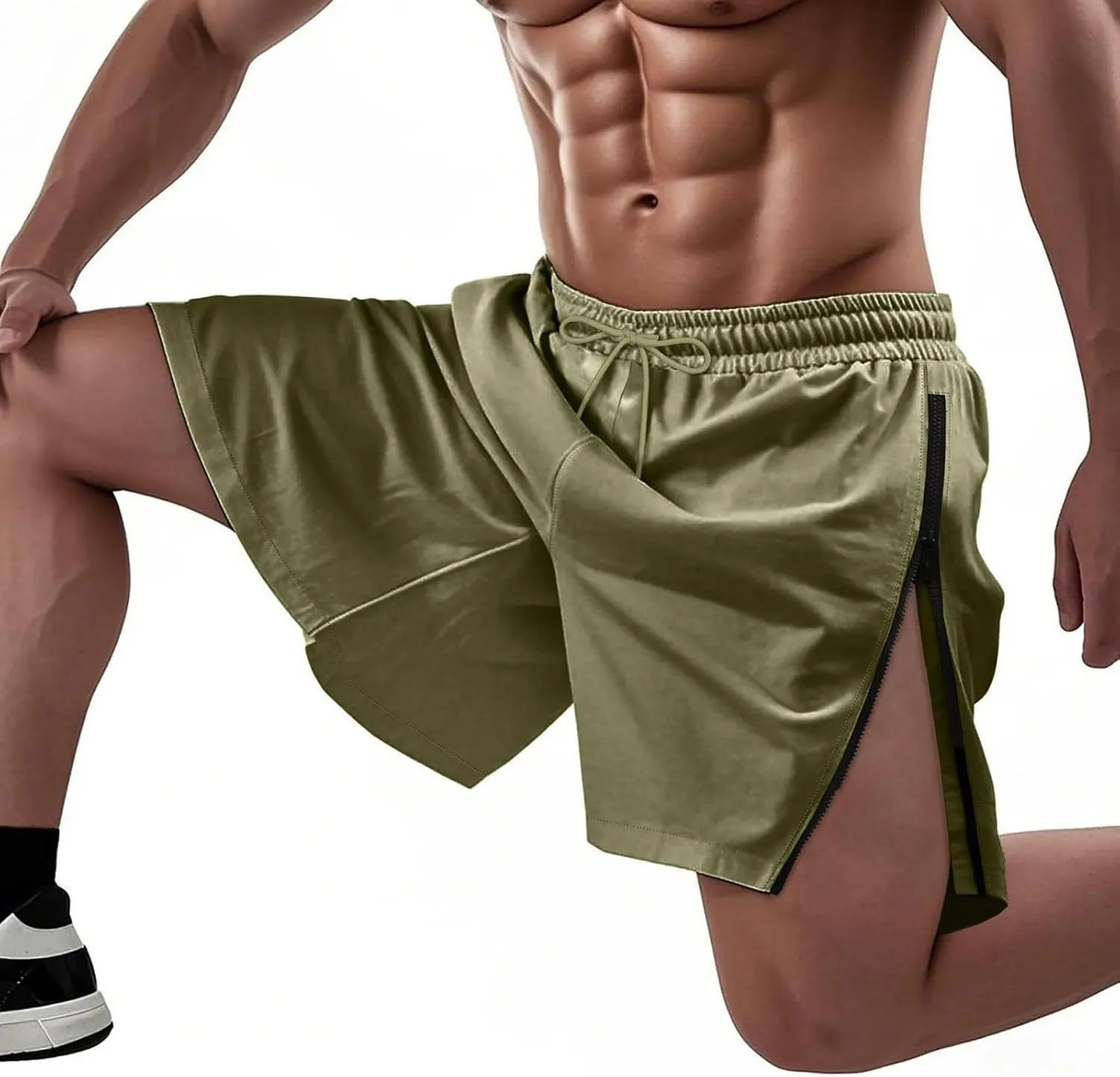 Workout Shorts Men Knee Length Athletic Basketball Gym Gear Quick Dry Lightweight Active Wear with Side Zipper Split