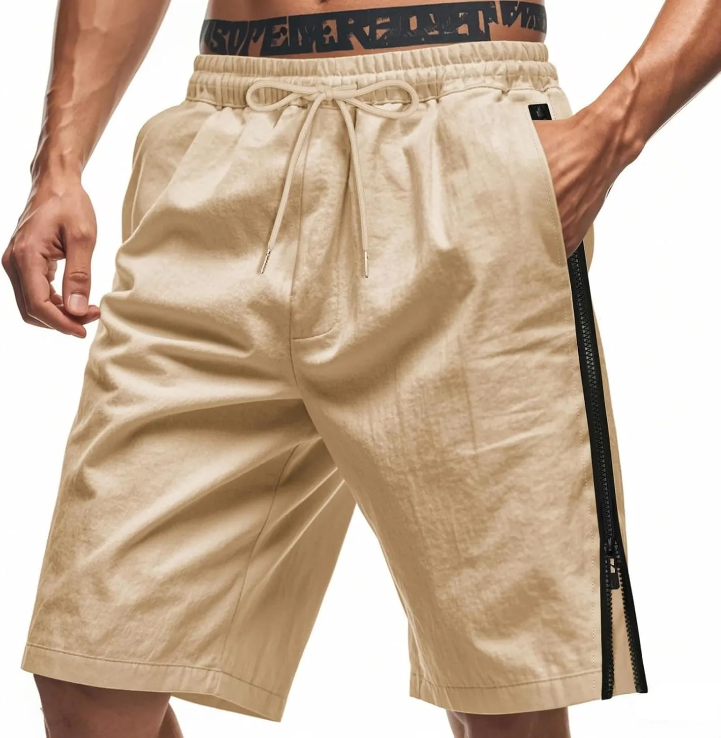 Workout Shorts Men Knee Length Athletic Basketball Gym Gear Quick Dry Lightweight Active Wear with Side Zipper Split