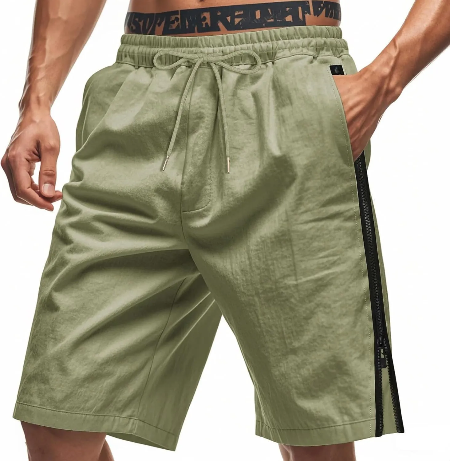 Workout Shorts Men Knee Length Athletic Basketball Gym Gear Quick Dry Lightweight Active Wear with Side Zipper Split