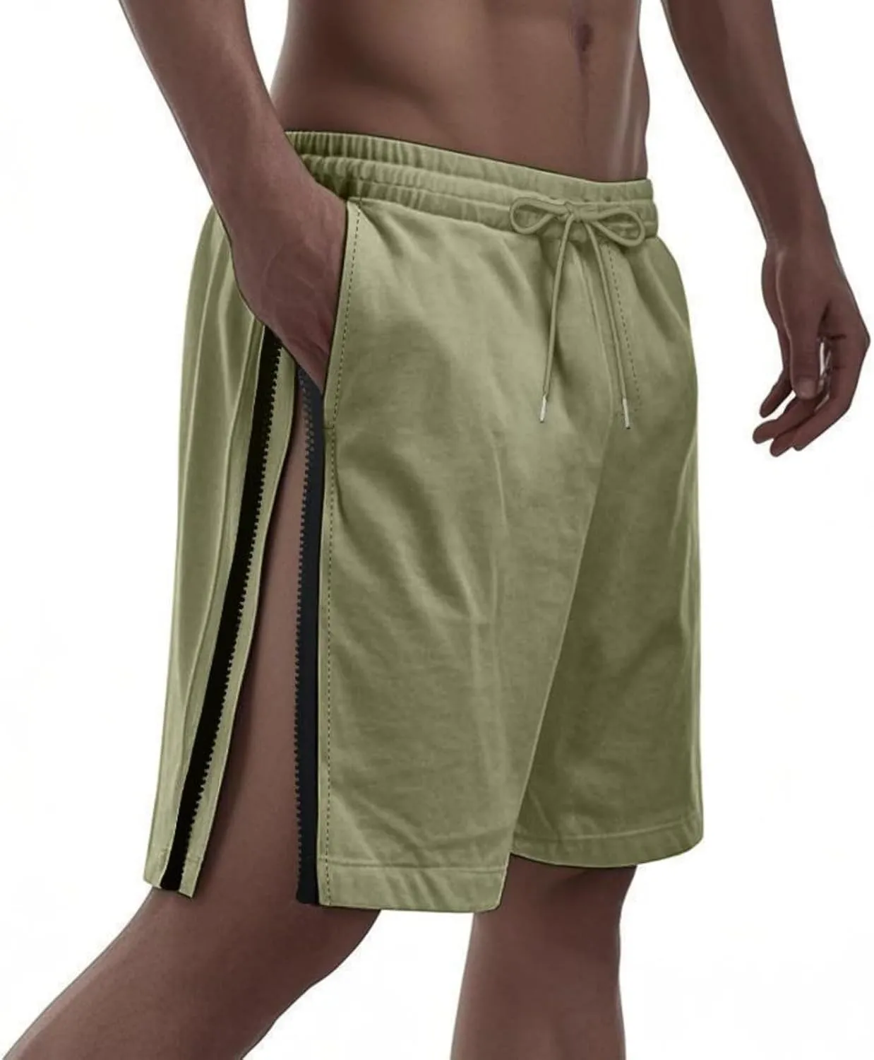 Workout Shorts Men Knee Length Athletic Basketball Gym Gear Quick Dry Lightweight Active Wear with Side Zipper Split