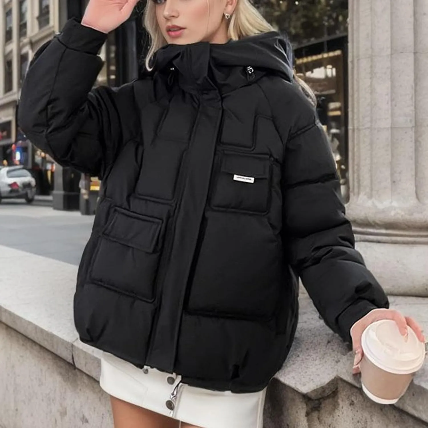 XUNRYAN Puffer Jackets Womens Baggy Winter Warm Down Coat Quilted Lightweight Cropped Jackets Outdoor Overcoat Activewear