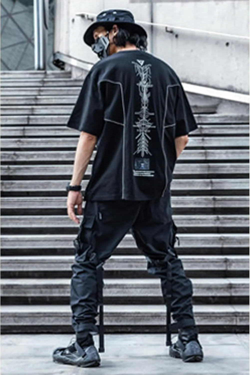 XYXIONGMAO Black Cargo Pants Men Tech Pants with an Adjustable Belt Multi Pocket Cargo Pants for Men Streetwear Pants