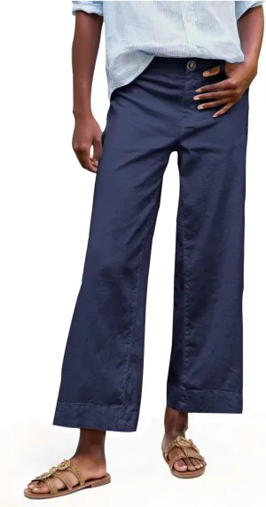 YRAETENM Linen Pants Women High Waisted Cropped Wide Leg Pants Business Casual Dress Pants Comfy Lounge Pants with Pockets