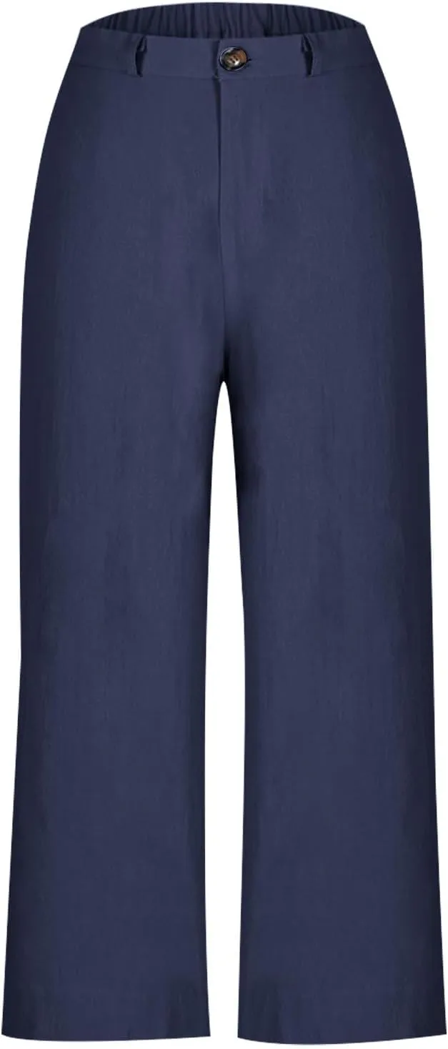YRAETENM Linen Pants Women High Waisted Cropped Wide Leg Pants Business Casual Dress Pants Comfy Lounge Pants with Pockets