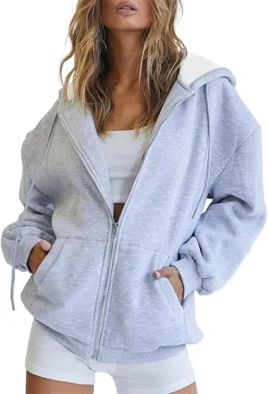 ZYXTIM Women's 2024 Spring Fashion Sweatshirts Zip Up Cropped Hoodies Cotton Warm Loose Casual Outdoor Gym Sport Jackets